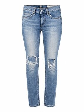 Rag & Bone Light Blue Distressed Murray Wash Skinny Capri Jeans Sz 24